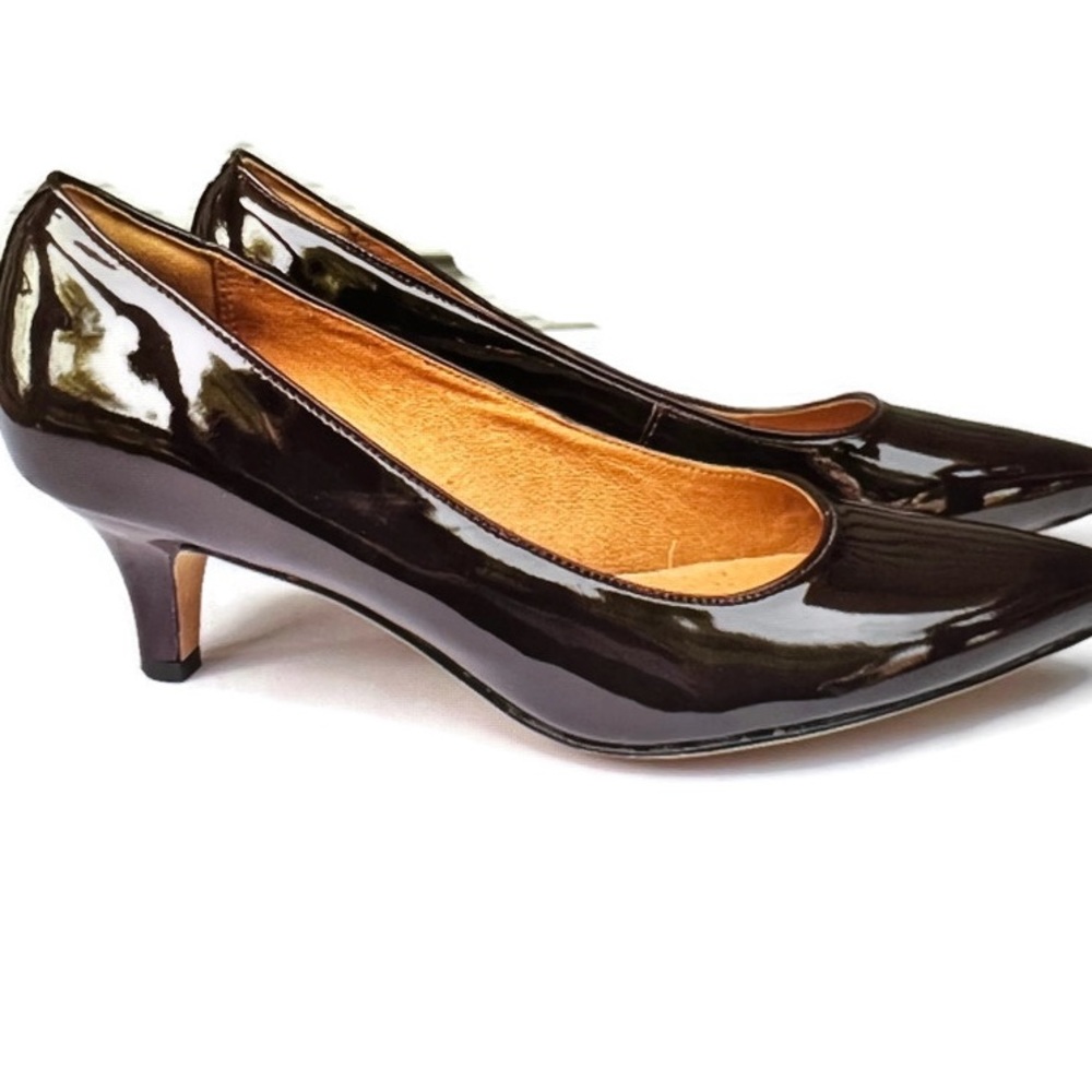 Clarks Artisan Heel Pumps Copper Sage Leather Upper Burgundy Patent Womens Sz 6M